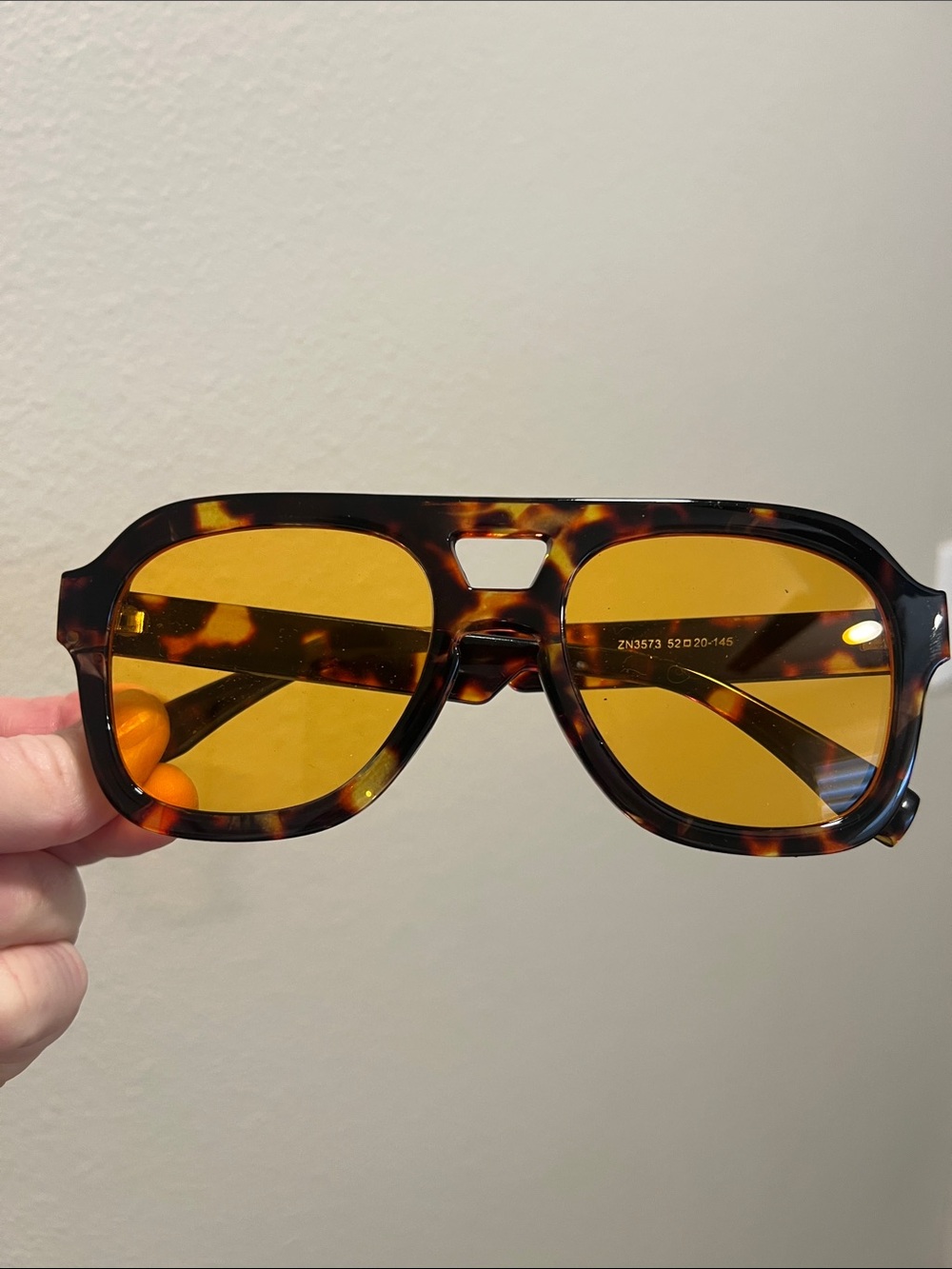 Tortoise Shell Sunglasses With Orange Lenses New Aviator Chunky Bold Unique - Picture 8 of 9